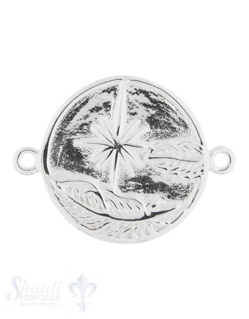 Silberteil mit Doppelösen: Amulette beidseitig mi Feder &amp; Kompass 27x21mm Dicke: 3mm - Shanti Enterprise AG