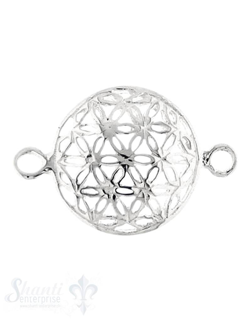 Silberteil mit Doppelösen: Blume des Lebens gewölb 16x11 mm - Shanti Enterprise AG