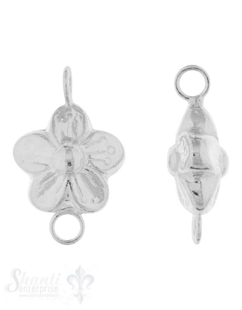 Silberteil mit Doppelösen hell Blume verziert 24x 15 mm Pack = 2 Stk. - Shanti Enterprise AG
