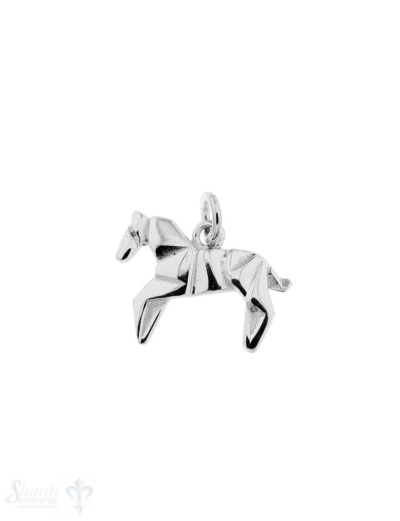 Silbertier Pferd flach 10x14 mm poliert mit Öse - Shanti Enterprise AG
