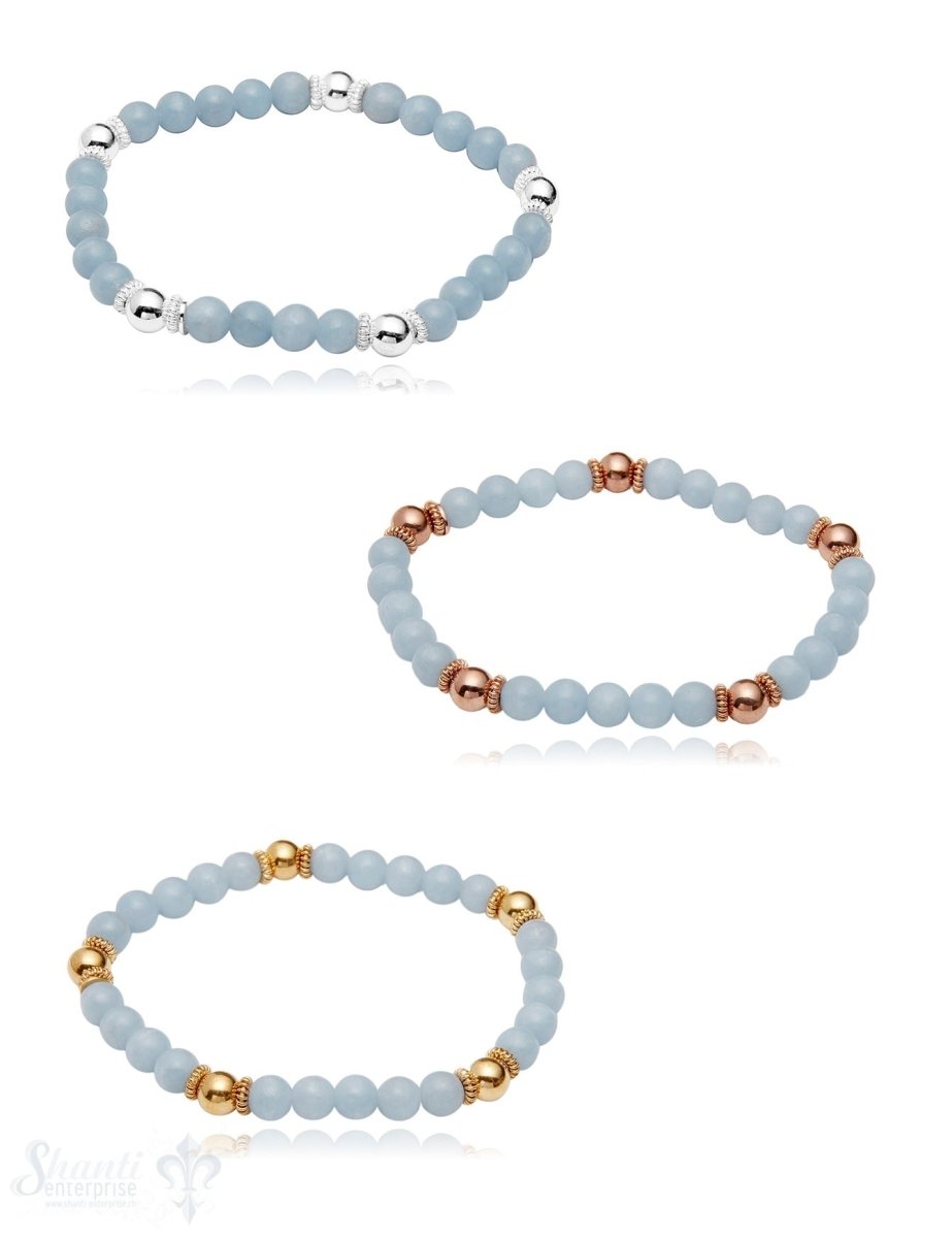Steinarmband 6 mm mit Silberkugeln und Buttons verziert 18 cm auf Elast - Shanti Enterprise AG