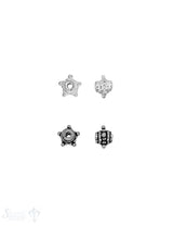 Stern Element 6x 4 mm gepunktet mit Rand Silber geschwärzt  ID 1.1 mm 1 Pack =  8 Stk. ca. 2 gr.