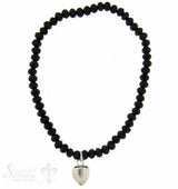 Swarovskiarmband schwarz mt Herzanhänger Silber 18 cm