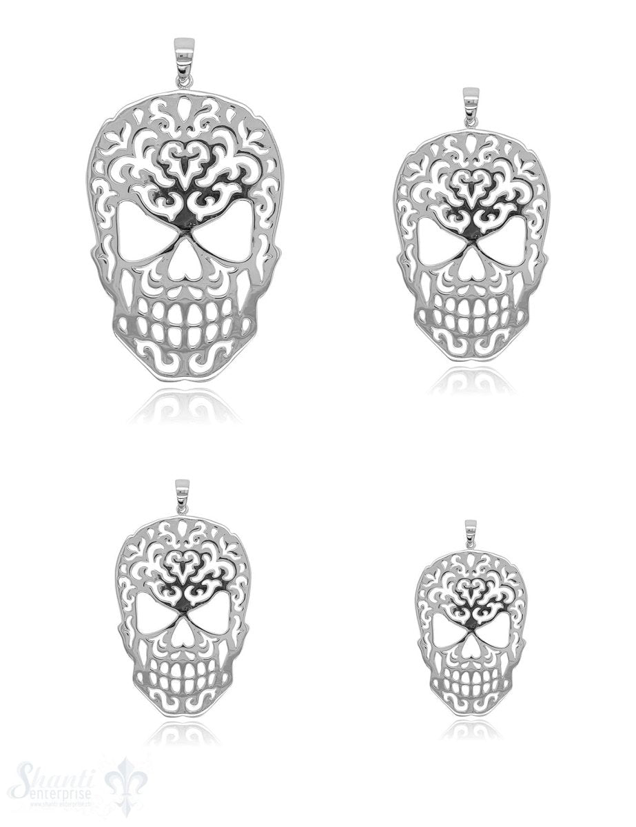 Totenkopf Anhänger Silber durchbrochen poliert mit Öse - Shanti Enterprise AG