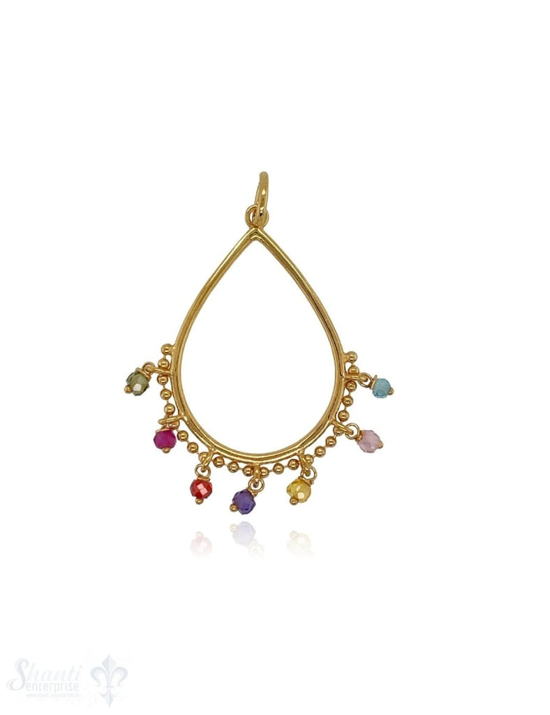 Tropfen Anhänger 34x23 mm offen Silber Zirkon multicolor gefärbt Anhängerli unten eingehängt mit Öse - Shanti Enterprise AG