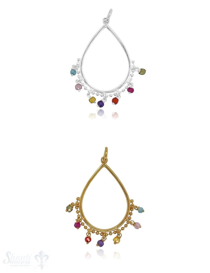 Tropfen Anhänger 34x23 mm offen Silber Zirkon multicolor gefärbt Anhängerli unten eingehängt mit Öse - Shanti Enterprise AG