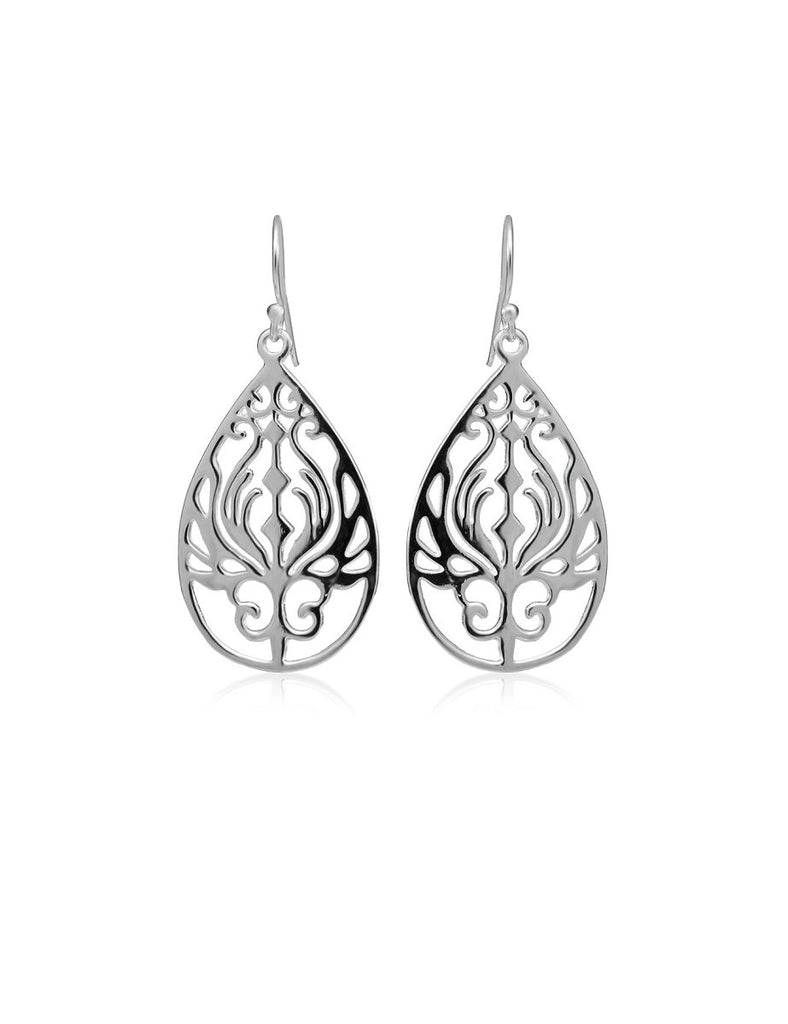Tropfen Ohrhänger Lotusblüte 35x21 mm durchbrochen flach Silber 925 - Shanti Enterprise AG