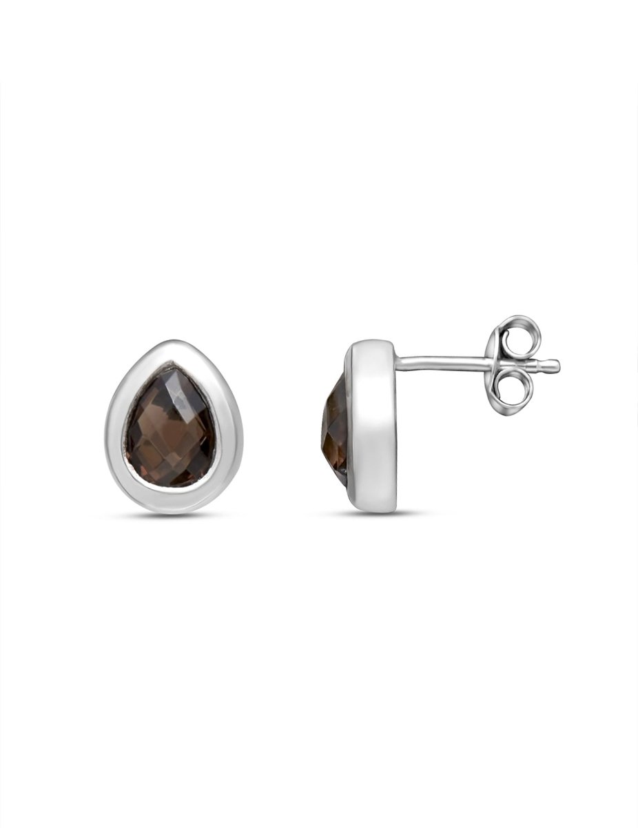 Tropfen Ohrstecker: Fassettierter Stein in poliertem Silber 925, Masse 9 x 11 mm - Shanti Enterprise AG