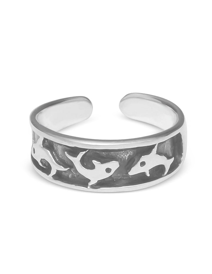 Zehenring Silber geschwärzt mit 3 Delfinen ID 13.5 mm grössenverstellbar - Shanti Enterprise AG