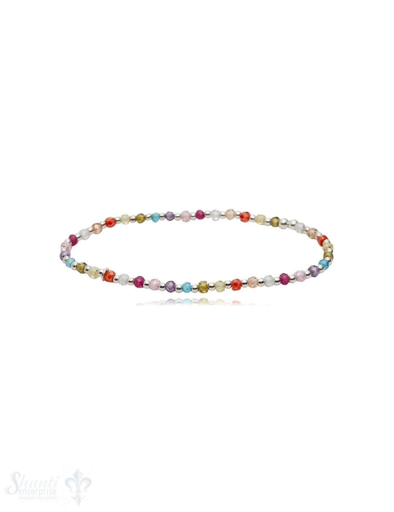 Zirkon multicolor Armband mit Silber auf Elast 3 mm breit Zikron gefärbt - Shanti Enterprise AG