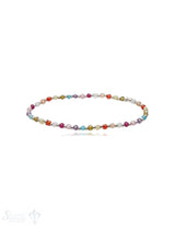 Zirkon multicolor Armband mit Silber auf Elast 3 mm breit Zikron gefärbt