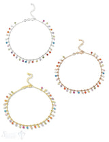 Zirkon multicolor Fusskette Kugel 22-26 cm mit Anhängerli Silber Karabiner ec Grössen verstellbar (Steine gefärbt)