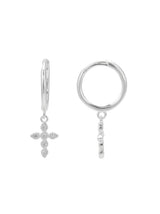 Zirkonia Kreuz weiss 8x6 mm an Creolen 11 mm poliert mit Steck-Verschuss