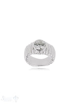 Zirkonia weiss Silberring 9 mm facettiert Schiene Rillenstruktur grob unten flach verjüngend bis 6 mm